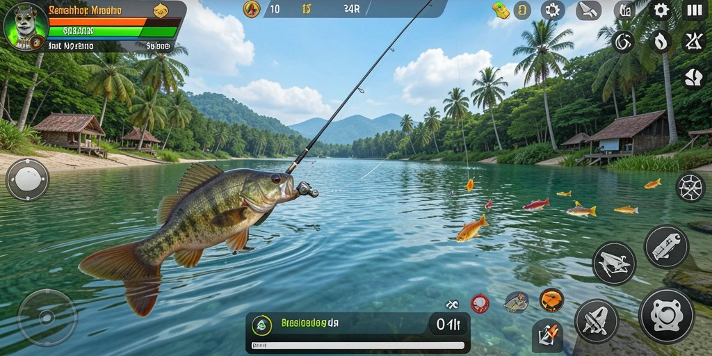 Tangkapan ikan yang menakjubkan dalam 34R dengan suasana yang realistis.