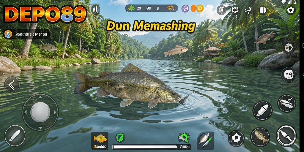 Screenshot gameplay DEPO89 menampilkan momen seru saat memancing.