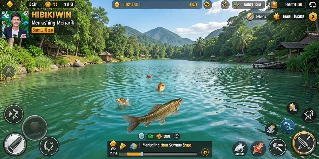 Tampilan gameplay HIBIKIWIN yang memukau saat memancing.