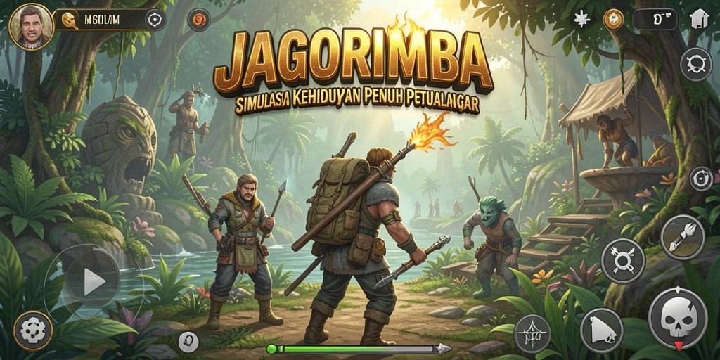 Screenshot gameplay JAGORIMBA menampilkan karakter yang berinteraksi dengan lingkungan.