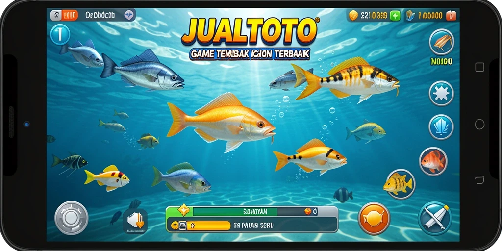 Tampilan gameplay menarik dalam JUALTOTO saat menangkap ikan.