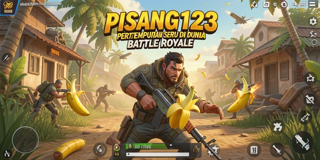 Tampilan seru pertempuran di PISANG123 dengan gameplay Battle Royale.