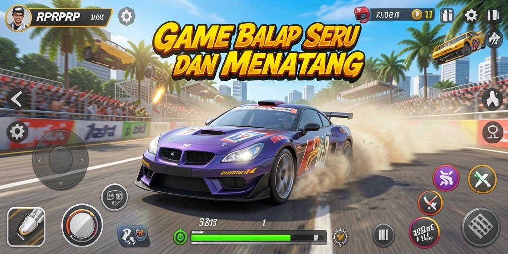 Tampilan gameplay RPRPRP yang mendebarkan dengan aksi balapan yang cepat.
