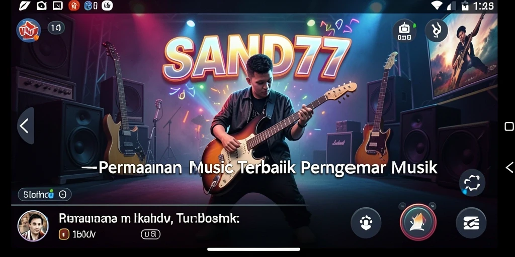Tampilan gameplay SAND77 dengan berbagai alat musik dan lagu.