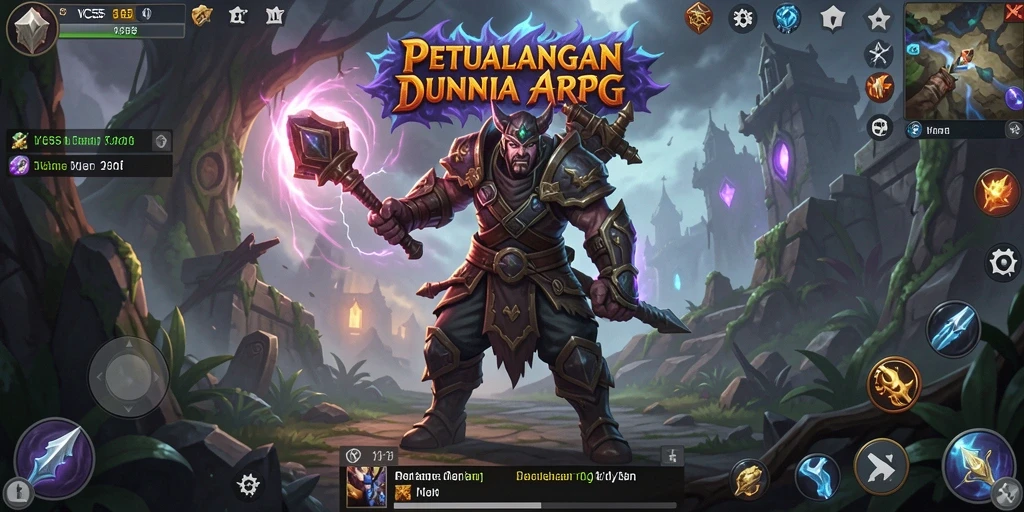 Screenshot gameplay ARPG dengan pertarungan epik di VC55.